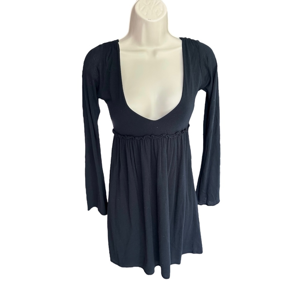 Black Deep V Flare Sleeve Mini Dress